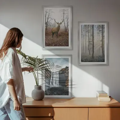 3er-Set Wandbilder mit Rahmen Motiv Waldlandschaften und wilde Natur