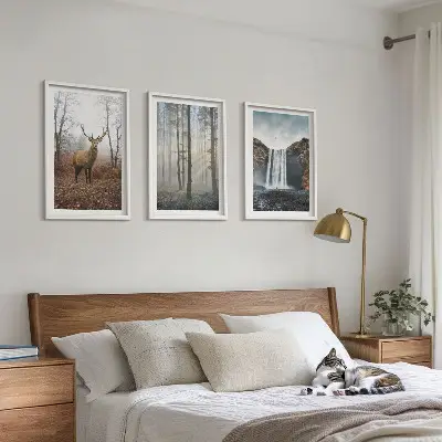 3er-Set Wandbilder mit Rahmen Motiv Waldlandschaften und wilde Natur