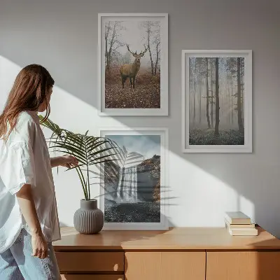 3er-Set Wandbilder mit Rahmen Motiv Waldlandschaften und wilde Natur