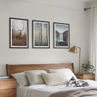 3er-Set Wandbilder mit Rahmen Motiv Waldlandschaften und wilde Natur