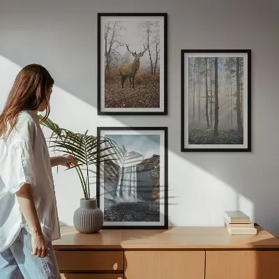3er-Set Wandbilder mit Rahmen Motiv Waldlandschaften und wilde Natur