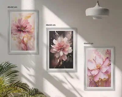 Gerahmtes Bilderset mit Blumenkompositionen aus Rosen in Weiß