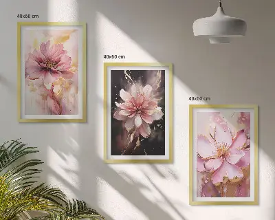 Gerahmtes Bilderset mit Blumenkompositionen aus Rosen in Weiß