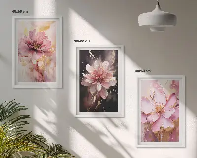 Gerahmtes Bilderset mit Blumenkompositionen aus Rosen in Weiß
