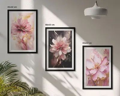 Gerahmtes Bilderset mit Blumenkompositionen aus Rosen in Weiß