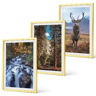 Bilder-3er-set mit rahmen Wasserfall Wald Berge Hirsch Natur