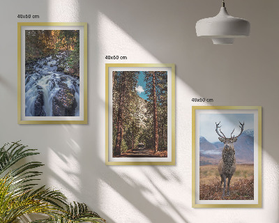 Bilder-3er-set mit rahmen Wasserfall Wald Berge Hirsch Natur