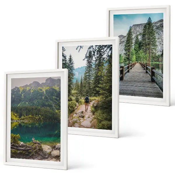 Wandbilder-Set mit Rahmen Berge, Seen, Wälder und Wege im 3er-Set