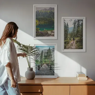 Wandbilder-Set mit Rahmen Berge, Seen, Wälder und Wege im 3er-Set