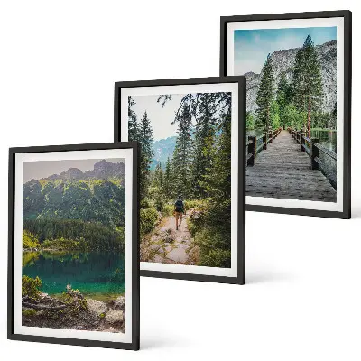 Wandbilder-Set mit Rahmen Berge, Seen, Wälder und Wege im 3er-Set