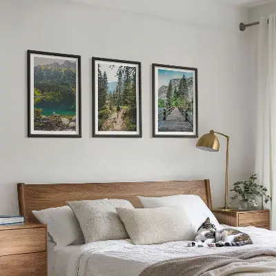 Wandbilder-Set mit Rahmen Berge, Seen, Wälder und Wege im 3er-Set