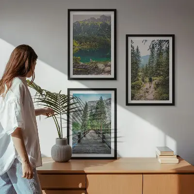 Wandbilder-Set mit Rahmen Berge, Seen, Wälder und Wege im 3er-Set