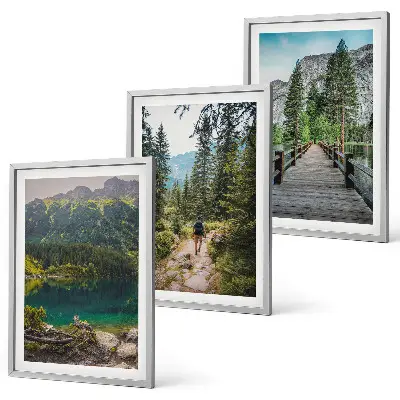 Wandbilder-Set mit Rahmen Berge, Seen, Wälder und Wege im 3er-Set