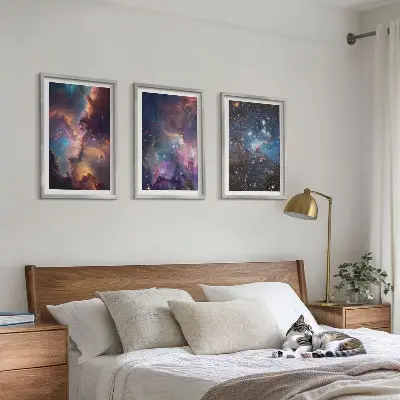 Kosmische Sternenlandschaften 3er-Set Bilder mit Rahmen