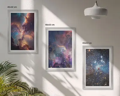 Kosmische Sternenlandschaften 3er-Set Bilder mit Rahmen