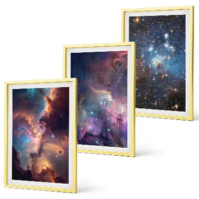 Kosmische Sternenlandschaften 3er-Set Bilder mit Rahmen