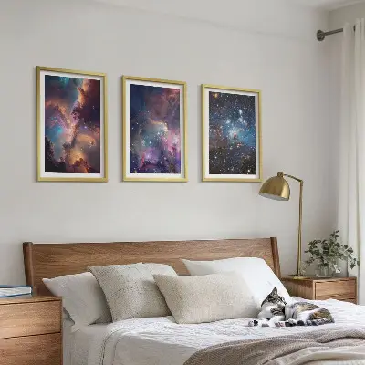 Kosmische Sternenlandschaften 3er-Set Bilder mit Rahmen