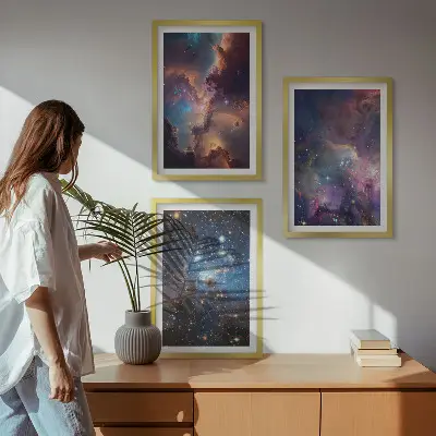 Kosmische Sternenlandschaften 3er-Set Bilder mit Rahmen