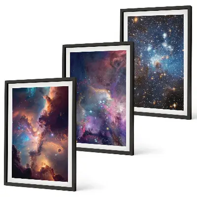 Kosmische Sternenlandschaften 3er-Set Bilder mit Rahmen