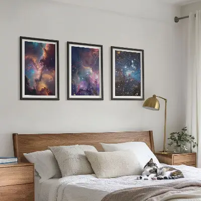 Kosmische Sternenlandschaften 3er-Set Bilder mit Rahmen