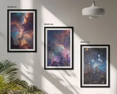Kosmische Sternenlandschaften 3er-Set Bilder mit Rahmen