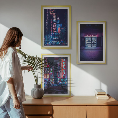 Gerahmtes bilderset Neon-Eingang zur nächtlichen Stadt