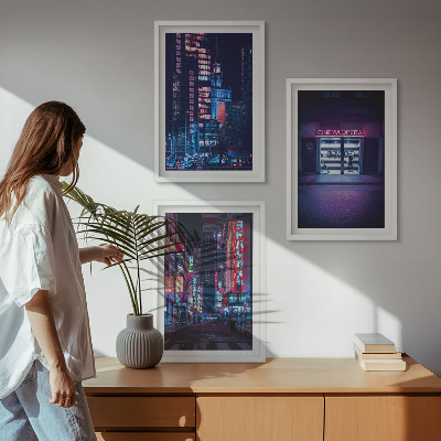 Gerahmtes bilderset Neon-Eingang zur nächtlichen Stadt
