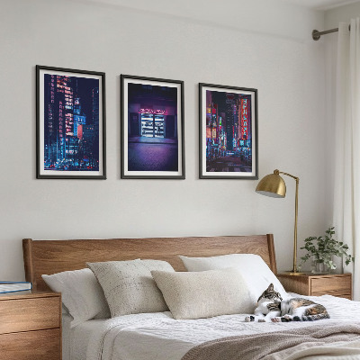 Gerahmtes bilderset Neon-Eingang zur nächtlichen Stadt