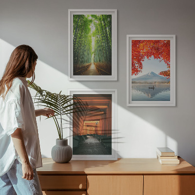 Bilder-3er-set mit rahmen Fuji-Bambuswaldlandschaft