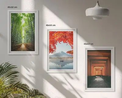 Bambuswaldlandschaft Fuji 3er-Set mit Rahmen