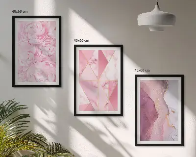 Rosa geometrische Pfingstrosen 3er-Set Bilder mit Rahmen