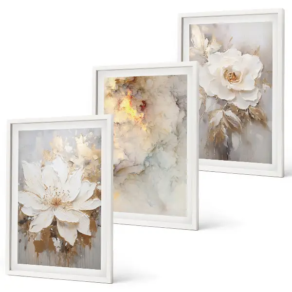 Blumen heller abstrakter Hintergrund 3er-Set Bilder mit Rahmen