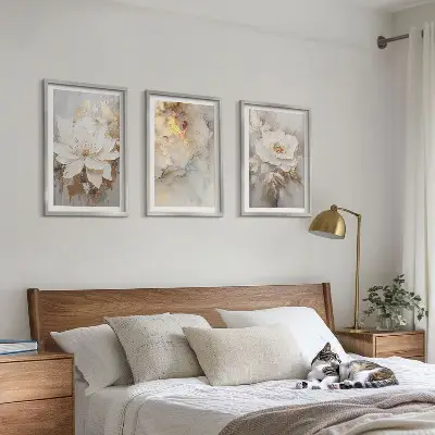 Blumen heller abstrakter Hintergrund 3er-Set Bilder mit Rahmen