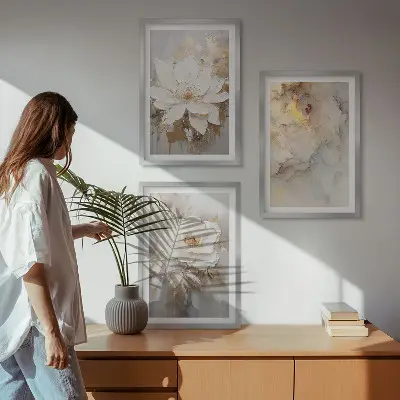 Blumen heller abstrakter Hintergrund 3er-Set Bilder mit Rahmen
