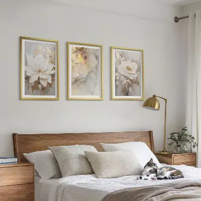 Blumen heller abstrakter Hintergrund 3er-Set Bilder mit Rahmen