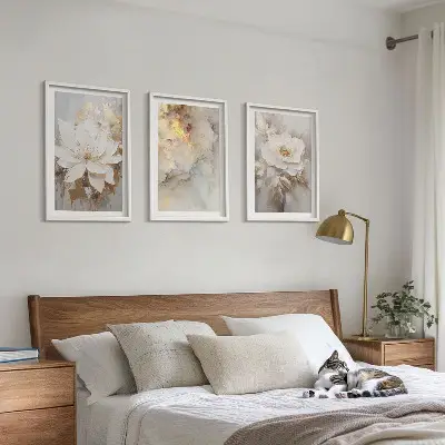 Blumen heller abstrakter Hintergrund 3er-Set Bilder mit Rahmen