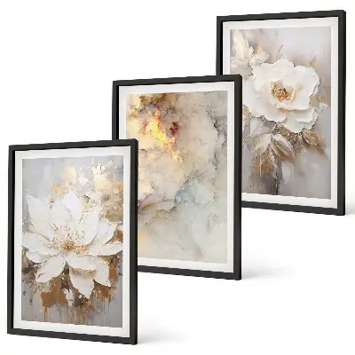 Blumen heller abstrakter Hintergrund 3er-Set Bilder mit Rahmen