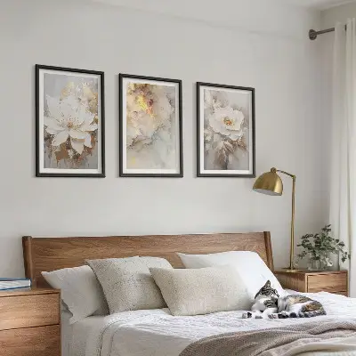 Blumen heller abstrakter Hintergrund 3er-Set Bilder mit Rahmen