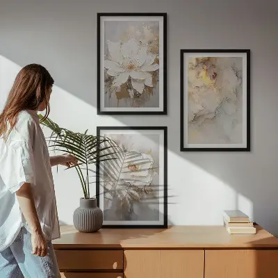 Blumen heller abstrakter Hintergrund 3er-Set Bilder mit Rahmen
