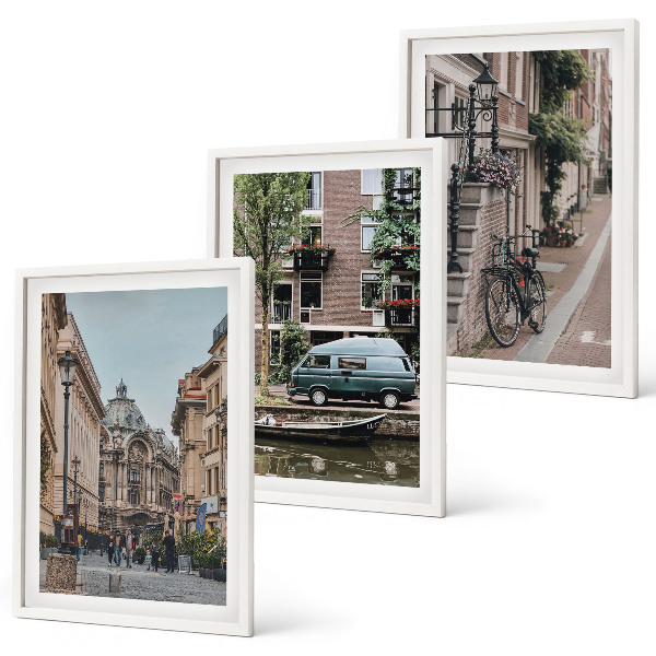 Bilder-3er-set mit rahmen Stadtansichten von Gebäuden