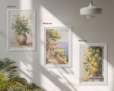 Bilder-3er-set mit rahmen Blumen in einer Vase, ein Meer aus Zitronen