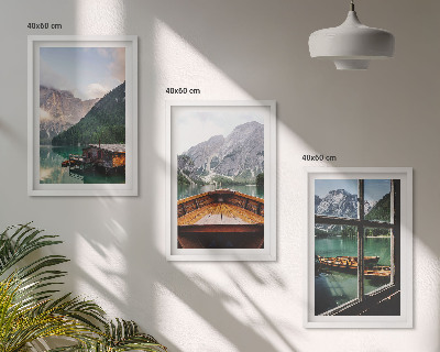 Bilder-3er-set mit rahmen Hütten am Bergsee Łódź