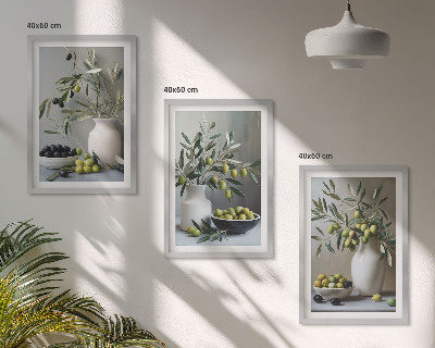 Bilder-3er-set mit rahmen Oliven in grauen Vasen