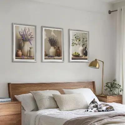 Blumen in Vasen Bilder-3er-Set mit Rahmen in Oliven-Dekor