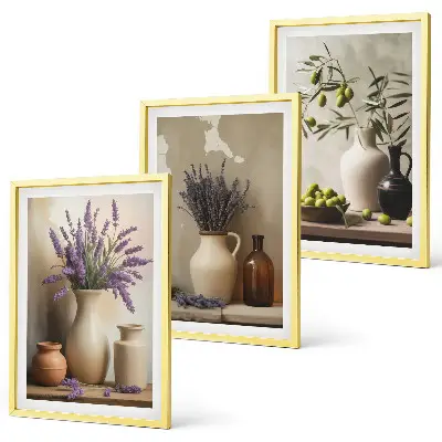 Blumen in Vasen Bilder-3er-Set mit Rahmen in Oliven-Dekor