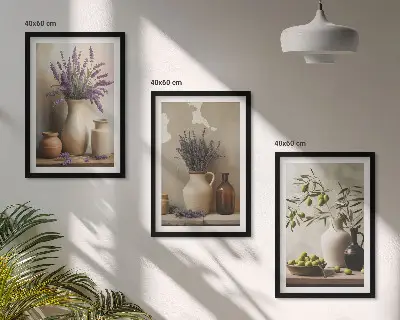 Blumen in Vasen Bilder-3er-Set mit Rahmen in Oliven-Dekor