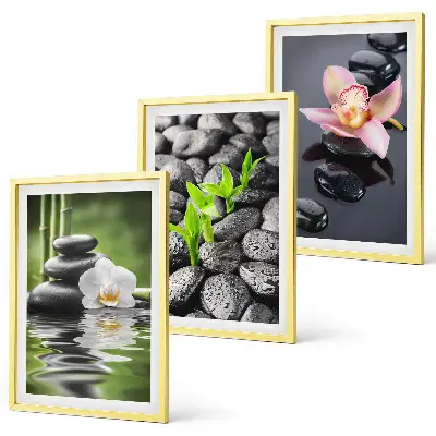 Gerahmtes Bilderset ruhige Zen-Komposition mit Blumen und Wasser