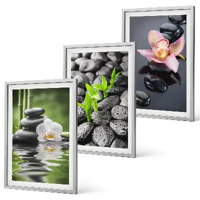 Gerahmtes Bilderset ruhige Zen-Komposition mit Blumen und Wasser