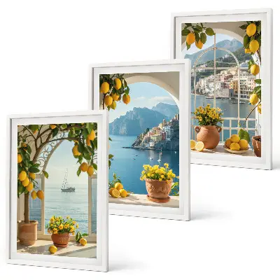 Zitronenblumen aus der Küstenstadt 3er-Set Bilder mit Rahmen