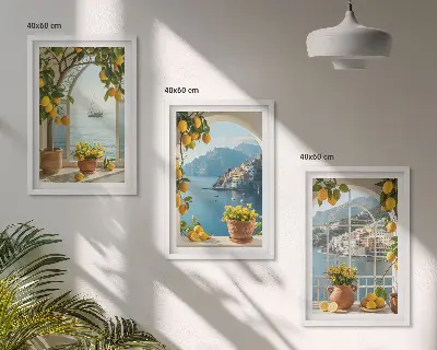 Zitronenblumen aus der Küstenstadt 3er-Set Bilder mit Rahmen